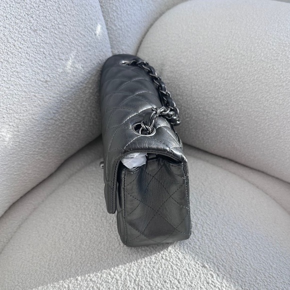 SOLD - CHANEL Iridescent Charcoal Calfskin Mini Rectangular Flap Bag - Picture 2 of 7